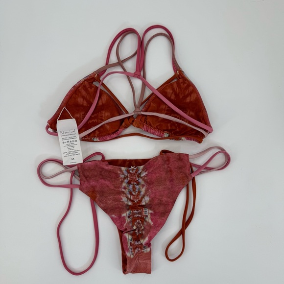 Niyama Sol Java Nadi Boho Ikat Triangle Bikini Set Pink & Rust Strappy Size M - Picture 10 of 11